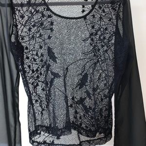 Delicate Lace Bird Embroidered Top